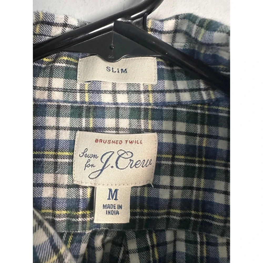 J.Crew‎ Slim Fit Brushed Twill Plaid Button Down Shirt Mens Medium Blue Green